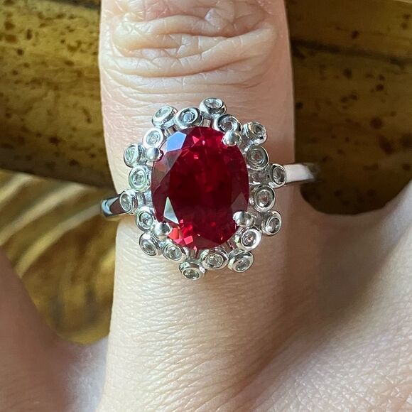 Lab Created Red Sapphire Sterling Silver Cocktail Ring - Picture 1 of 9